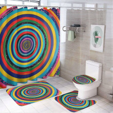 Psychedelic Swirling Rainbow 4-Piece Bathroom Rug Set with Shower Curtain, Toilet Lid Cover & Bath Mat – Waterproof Abstract Decor