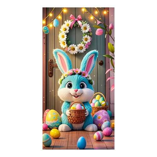 Κάλυμμα Πόρτας Happy Easter31x79in, Αδιάβροχο Υφασμάτινο Πανό με Αυγά & Κουνέλι –