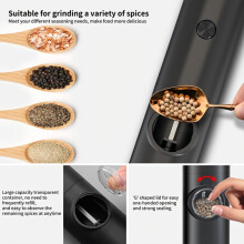 Automatic Electric Pepper Grinder Salt & Pepper Mill Black Peppercorns Sea Salt Storage Base C009-Black