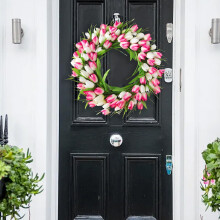 Corona de flores de primavera para puerta – Decoración rústica para interiores y exteriores para el Día de San Valentín, Día de la Madre,