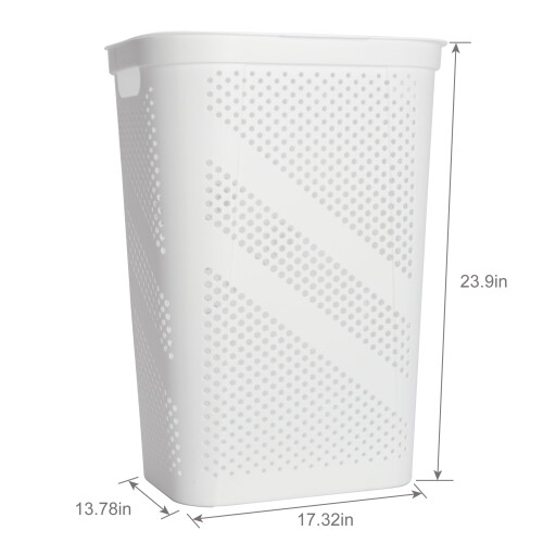 Cesto de ropa rectangular de plástico de 61 cm con tapa abatible, blanco, para adultos 1