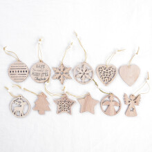 Set di 12 ornamenti natalizi in legno da appendere, decorazioni per alberi di Natale 2D, ciondoli per la casa, fai da te per le feste, decorazioni