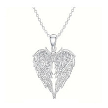 Collana con ali d'angelo, collana con ciondolo intarsiato con strass lucenti, collana con ciondolo simbolo di amore e protezione, regalo di gioielli,