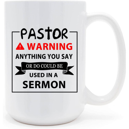 Κούπα καφέ Pastor Warning (15oz) – Αστείο χριστιανικό δώρο για άνδρες και γυναίκες,