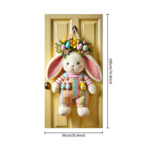 Capa de porta de Páscoa em tons pastel, 71x35 polegadas, com guirlanda de coelho e ovo - Decoração de primavera para porta de entrada, uso 2