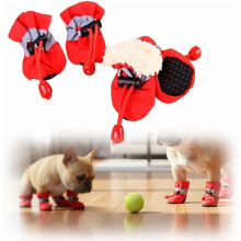 Set di 4 scarpe invernali per cani: foderate in pile, riflettenti e antiscivolo, con coulisse regolabile, per cani di piccola/media taglia (rosse)