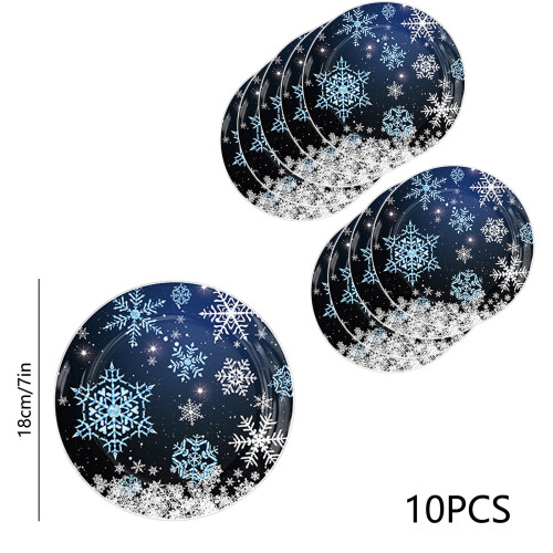 A 10 Pack Christmas Dinner Plates Black Snowflake Design Party Tableware 2