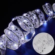 LED Christmas Ribbon – Colorful Double-Layer Gold Stamped, for Tree, Gifts & Holiday Decor