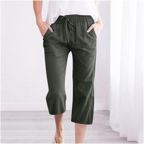 SYMOID Capris για γυναίκες Plus Size, καλοκαιρινά γυναικεία παντελόνια, βαμβακερά λινά 2