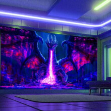 Tapeçaria de dragão que brilha no escuro sob luz negra, decoração de parede reativa a UV para quarto, dormitório e sala de estar – Compatível