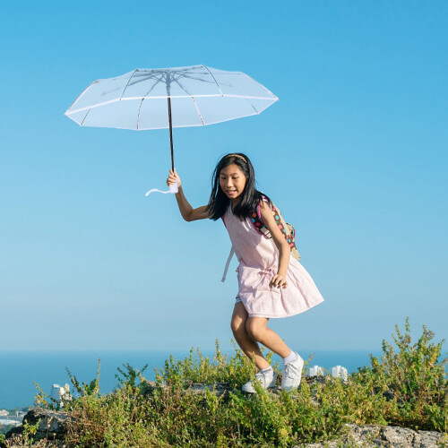 Automatic Open Compact Outdoor Umbrella White Polyester 1 2