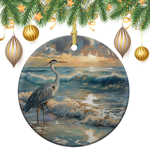 Blue Heron Watercolor Christmas Ornament Set