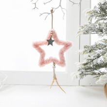 Plush Star Christmas Ornament, 9.3in Pink, Soft Lint & Bead Accent, Easy Hanging – Compatible with Holiday Decor