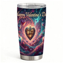 Romantic Gear Heart & Roses Print Spill-Resistant Stainless Steel Tumbler with Straw, Hot Cold Drink Cup for Wife Girlfriend Holiday Gift