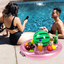 Inflatable Pool Party Tray,Large Capacity Floating Drink Holder,27.5x3.9in,8-Hole Design,for Snacks Phones Cups,Pink Gray