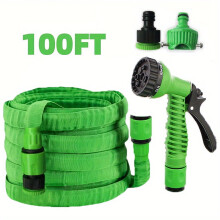 Hochdruck-Gartenschlauch mit 7 Düsen – 3/4"-Messinganschlüsse, strapazierfähiges, auslaufsicheres Gummi zum Bewässern, Autowaschen und