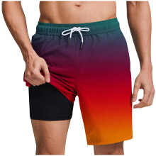 Men's 2 in 1 Beach Shorts Gradient Lace up Elastic Waist Gym Workout Short Hawaiian Holiday Cool Short Pants