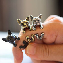 Opolski Justerbar Retro Bulldog Åbningsring Unisex Dyre Pitbull Hund Punk Smykker