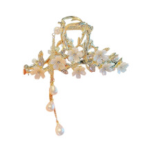 Floral Hair Clip with Pearls Gold Tone Handmade