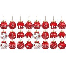 Set van 24 rode en witte houten kerstballen om op te hangen. 2D kerstboomversieringen, ideaal voor thuisdecoratie, winterse bruiloften en feesten.