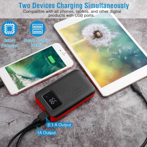 Φορητός φορτιστής μπαταρίας διπλού USB με LED Power Bank 10000mAh για κινητό τηλέφωνο, φακό 1