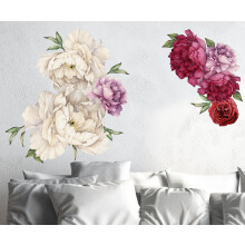 Adesivo de parede vintage com buquê de peônias, removível e reutilizável, nº 3033 (pequeno, branco e vermelho - 7Flowers)