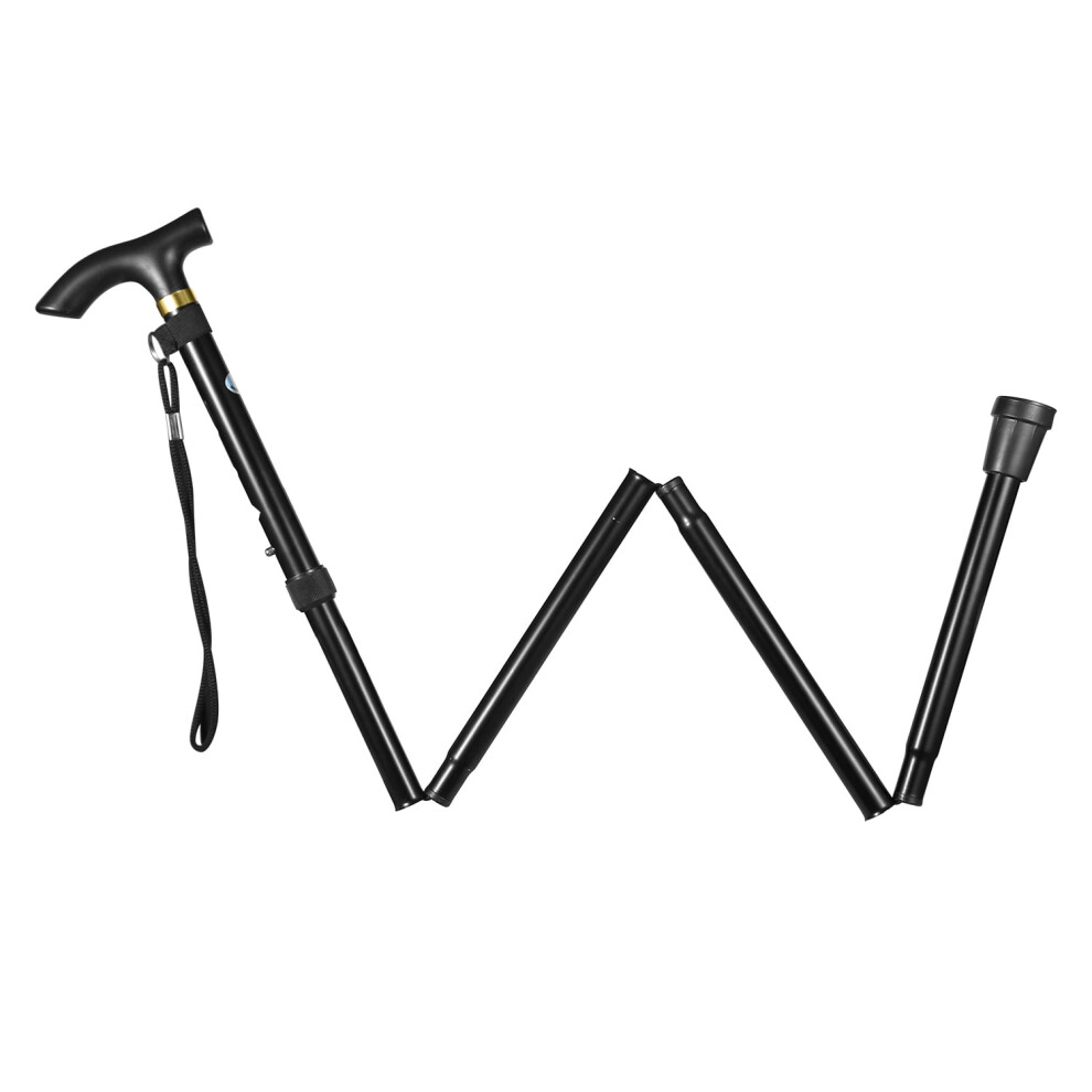 Walking Stick Foldable Walking Cane with Adjustable Height Ergonomic Handle Detachable Wrist Strap for Men and Women Black
