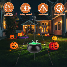 Halloween dekorációk kültéri nagy boszorkányüst 56"-os háromlábú állványon lámpákkal Halloween dekoráció verandára, udvarra,