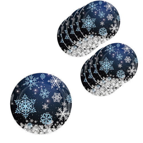 A 10 Pack Christmas Dinner Plates Black Snowflake Design Party Tableware