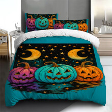 Halloween tök alakú puha paplanhuzat, kétrészes szett, egy párnahuzat, egy paplanhuzat, paplanhuzat 136 cm * 202 cm, párnahuzat 50 cm * 76 cm