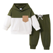 Ensemble 2 pièces pour bébé garçon (6-9 mois) : sweat à capuche à manches longues et pantalon patchwork, color block, vert.