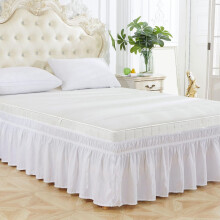 Wrap Around Bed Skirt, Three Fabric Sides Elastic Dust Ruffled, 15 Inch Drop, Easy to Install, Fade Resistant, Elastic Wrap Around Bed Skirt