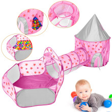 Toddler Pop Up Playhouse Toy 3 in 1 Kids Ball Pit Play Tent with Tunnel for Boys Girls Indoor Outdoor Pink