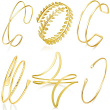6-teiliges Set goldener Armreifen für Damen – offene, verstellbare Armreifen
