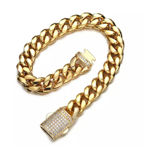 Men's Cuban Link Bracelet Solid Gold Plated Stainless Steel 2