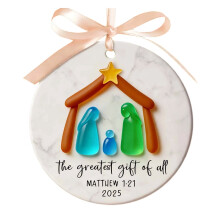 3-teiliges Krippenornament aus Treibglas, vom Küstenstil inspiriert, handgefertigt mit Muscheln und Seesternen, kompatibel mit Weihnachtsbäumen