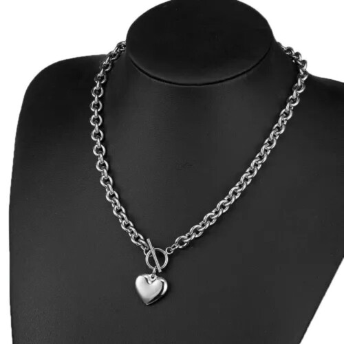 Collar de cadena rolo de acero inoxidable para mujer con corazón 1