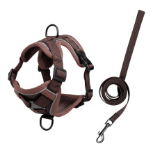 Reflecterend koffiekleurig hondentuigje met riem – Ademend mesh, verstelbare bandjes, voor honden en katten – Compatibel met outdoor