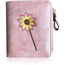 Portefeuille compact à deux volets pour femme avec RFID, porte-monnaie/cartes zippé, mignon et compact (rose)