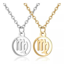 Stainless Steel Pendant Necklace Lobster Zodiac Sign Gold Silver 16.3" 2mm Z578-Virgo-Gold