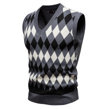 Men's Argyle Sweater Vest Sleeveless V Neck Knit Vest Top Business Tank Top Office Knitted Sweater