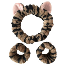 1set Elastic Women Shower Hairband & Wristband Kitten Plush Face Wash Hairband Home Makeup Headband Wristband