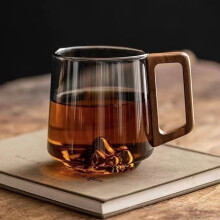 Heat-Resistant Glass Tea Cup with Walnut Wood Handle, 4in, Clear – Compatible with Office/Home Use
