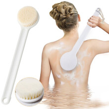 Long Handle Body Brush For Dry Brushing Shower Bath Back Exfoliate Massage Soft Bristles 14X2Inch