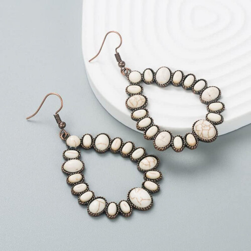 Bohemian Turquoise Oval Drop Earrings Ethnic Teardrop Style 1