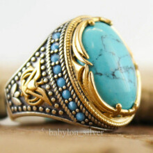 Vintage 925 Silver Turquoise Ring Women Man Wedding Party Gift Jewelry Size 6-10-#17-10