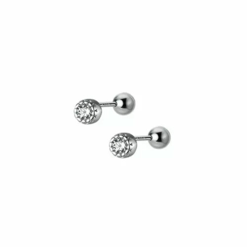 925 Sterling Silver Tiny Round CZ Tragus Helix Screw Back Stud Earrings A4075-Silver
