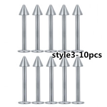 4-25Pcs/lot 16g Stainless Steel Labret Studs CZ Opal Nose Rings Ear Lip Piercing-Style3-10pcs