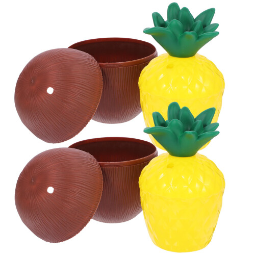 HEMOTON Creative Pineapple and Coconut Shaped Cups for Kids Reusable PP Material Assorted Color