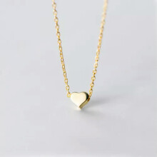 925 Sterling Silver Mini Flat Heart Pendant Necklace A2450-Gold